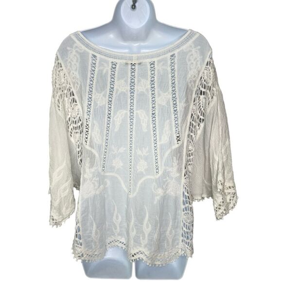 Staccato Womens M/L Cotton Crochet Batwing Blouse - Picture 5 of 7